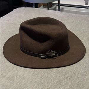 Scala Brown Hat with Feather Detail: all season
